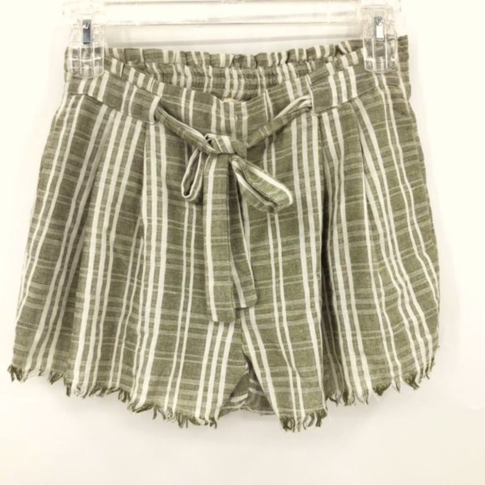 Umgee green white plaid fringe shorts w drawstring